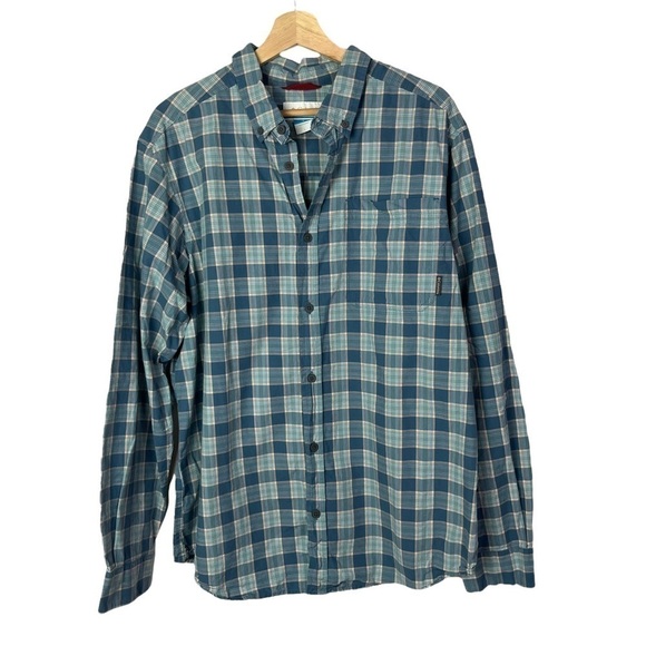 Columbia Blue Plaid Outdoor Long Sleeve Button Down L - Picture 1 of 3